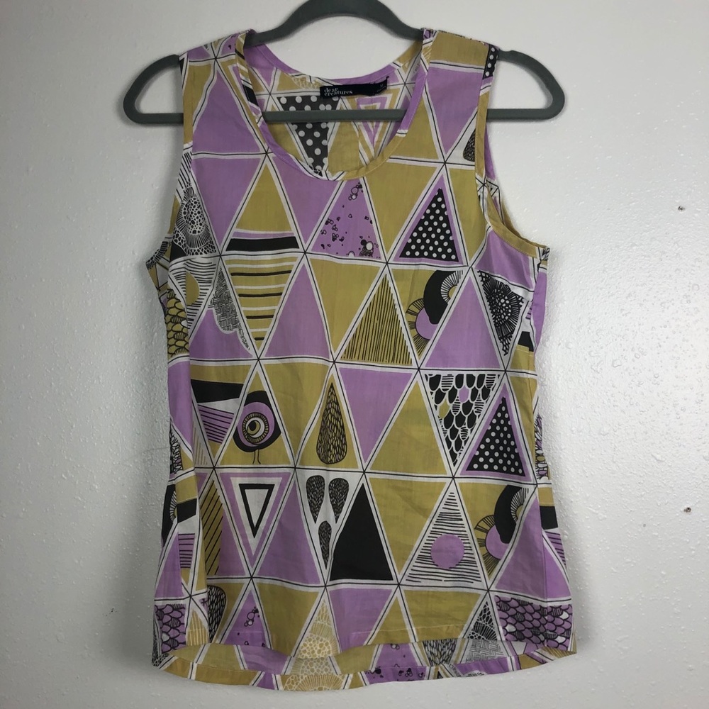 Dear Creatures retro geometric cotton tank top MED
